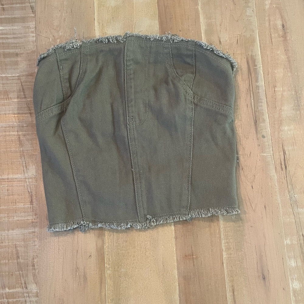 SHEIN Olive Green Frayed Strapless Crop Top